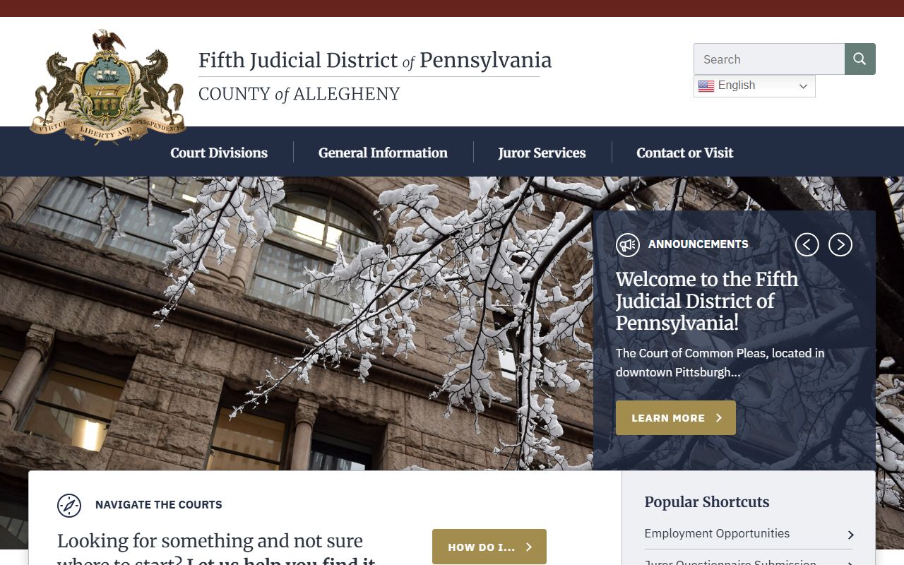 Allegheny County Courts Fifth Judicial District Pennsylvania traffic ticket records in Pittsburgh