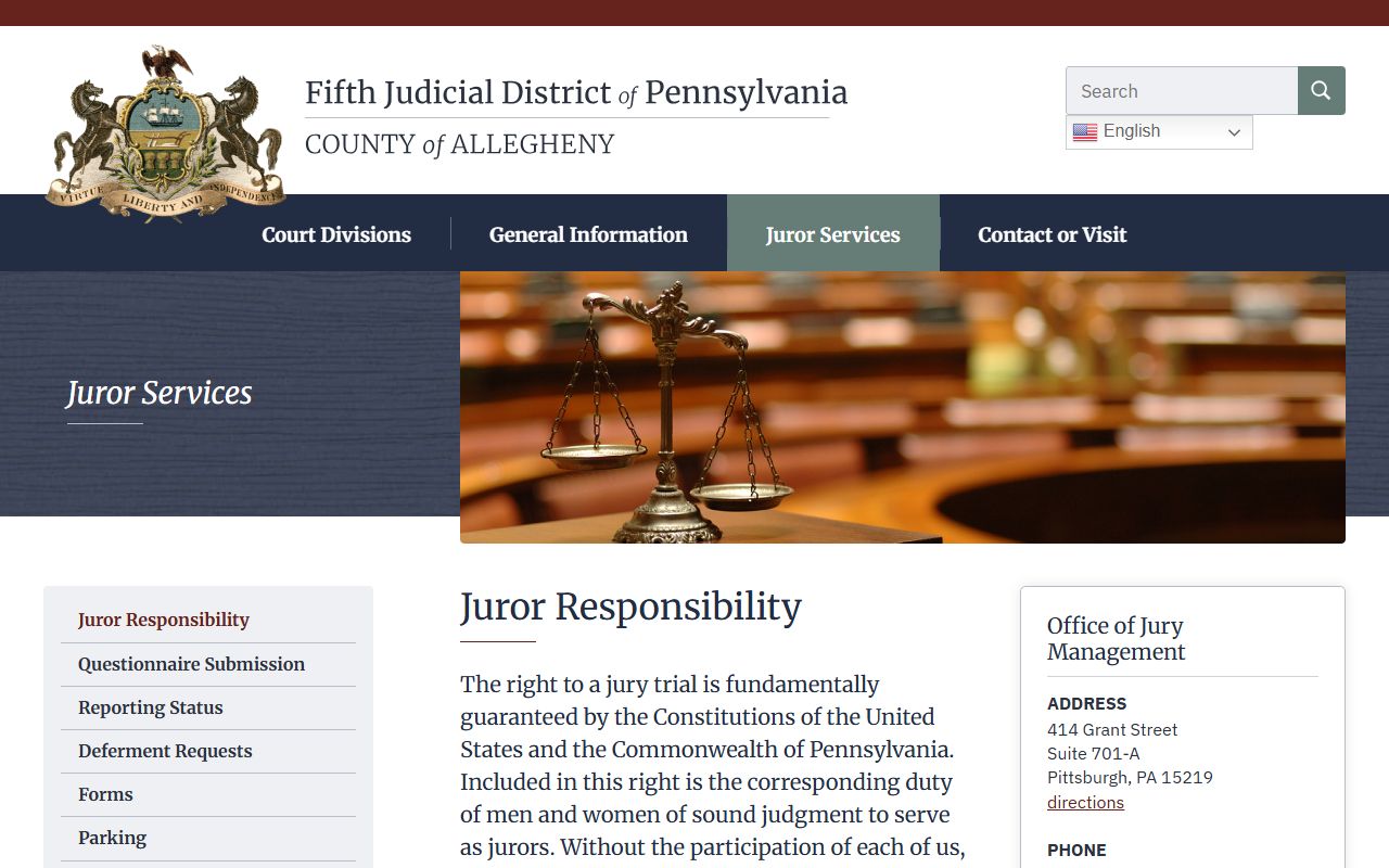 Allegheny County jury services supporting the Pennsylvania traffic ticket records court system