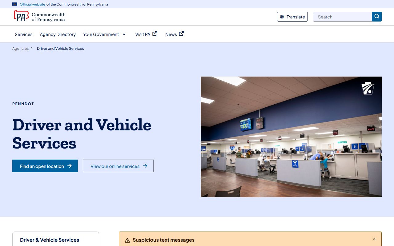 PennDOT Driver and Vehicle Services for Pennsylvania traffic ticket records and driving history
