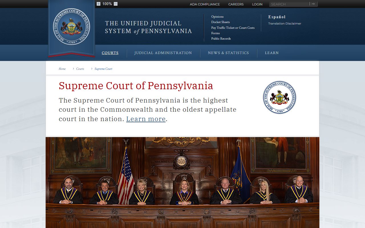 Pennsylvania Supreme Court as highest authority over Pennsylvania traffic ticket records system